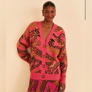 NWT Farm Rio Pink Croco Knit Sweater XL